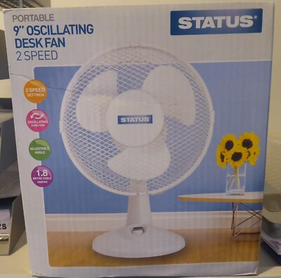 Status Desk Fan, 9 Inch Oscillating Portable Fan, 2 Speed Adjustable ...