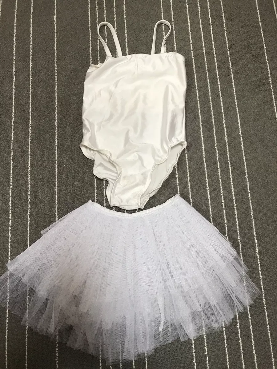 Girls Tank Top Sleeveless Tutu Dress Ballet 2 Piece White Adjustable Skirt Sz 3T