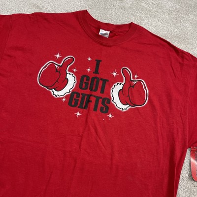 Christmas Holiday Santa Hands  I Got Gifts  Red T Shirt Short Sleeve NWT 2XL