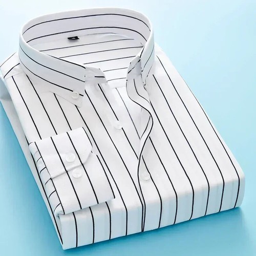 Striped Shirt MEN FASHION Plain Shirts Men's Clothing Long Sleeve Shirt Male - Picture 24 of 29