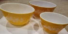 3 Vintage PYREX Butterfly Gold Nesting Mixing Bowls #401, 402 & 403