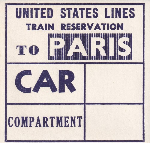 SS United States Lines Train Reservation to Paris label Ocean Liner Souvenir