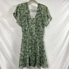 Lush Wrap Top Flutter Sleeve Midi Dres Womens S Sage Green Floral Tiered Ruffle