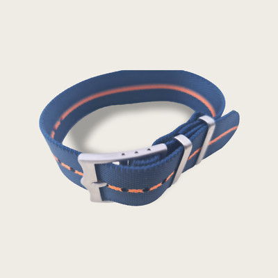 Premium NATO Strap Uhren Armband elegante Schliesse navy + orange 18 mm  9795