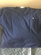 SUPERIOR WOMEN'S 2XL NAVY BLUE SHORT SLEEVE V-NECK SCRUB TOP SHIRT