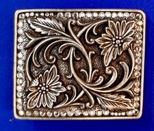 Vintage Nocona Flower Pattern Design Dimensional Silver Tone Belt Buckle