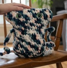    Handmade Crochet Hoppy the Happy Hopper Frog Plushie  Big Leggy Frog  8 x 8