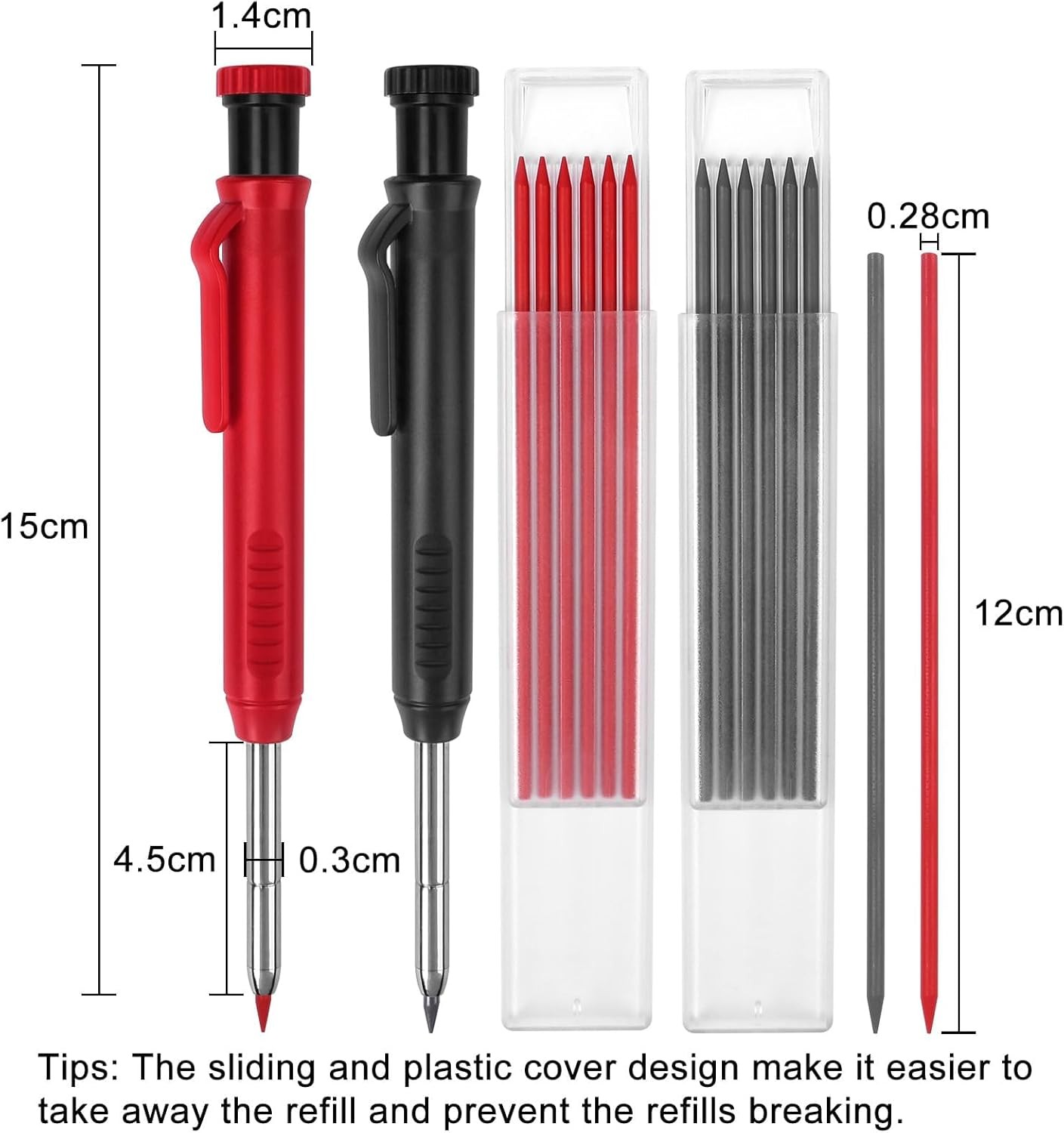 2 Pack Carpenter Pencils Mechanical 1 Count (Pack of 2), Black, Red 
