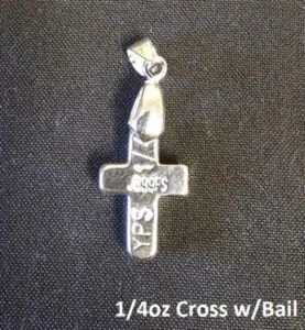 1 oz Cross w/Bail 999+ Fine Silver Bullion Bar Yeager's Poured Silver - YPS