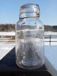 Rare Antique Empire Half Gallon Canning Jar With Embossed Stippled Iron Cross