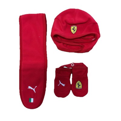 Puma-Ferrari Scarf Hat Gloves Red Kids Mini Cats Set Rossi Corsa Size S 