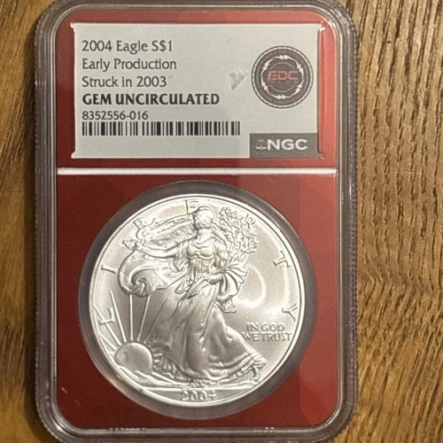 2004 American Silver Eagle $1 NGC Gem Uncirculated Early Production –Struck 2003