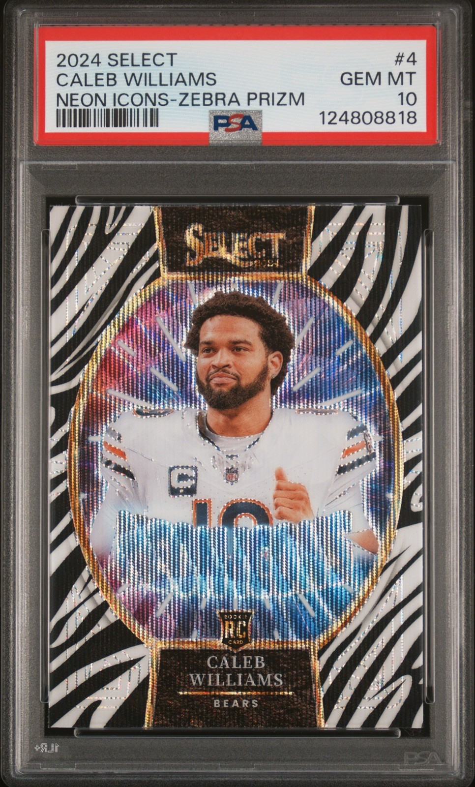 Caleb Williams Panini Select Neon Icons #4 Zebra Prizm