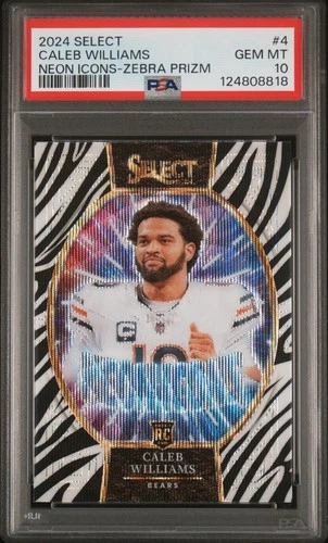 2024 Panini Select - Neon Icons Caleb Williams #4 Zebra Prizm (RC) PSA 10 POP 2
