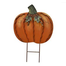 Pumpkin Garden Stake Metal Yard Sign Fall Decor Decorative Pumpkin 17"H Orange