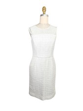 Oscar de la Renta Resort 2018 Ivory White Openwork Sheath Dress US 2