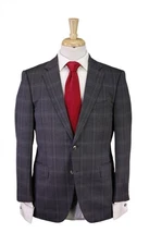 Paul Stuart Gray Black Windowpane Plaid 2-Btn Modern Fit Wool Suit 38S