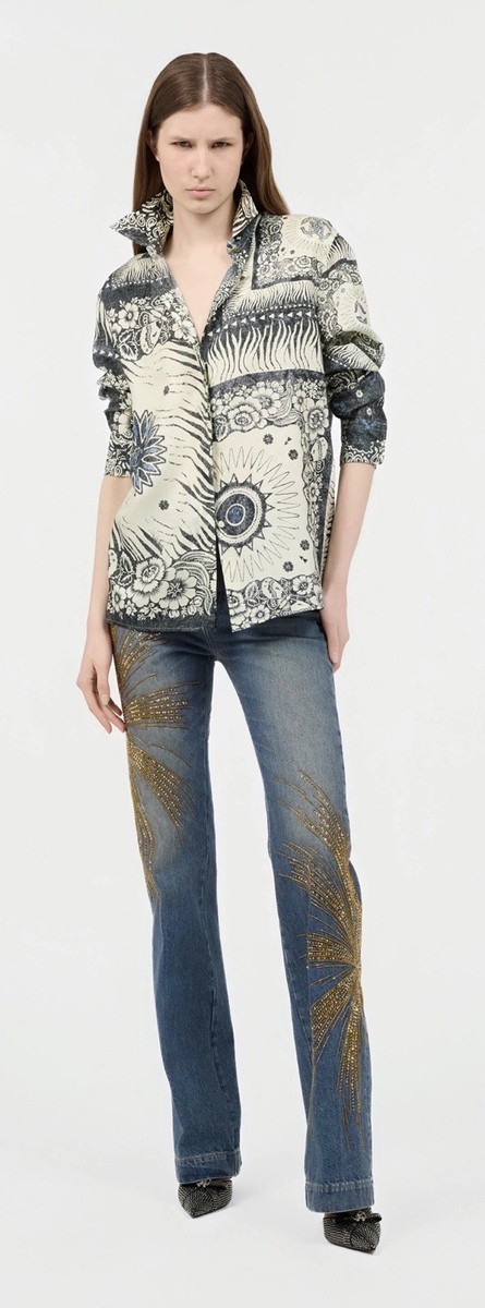 Roberto Cavalli 44 US 8 Blue Jeans Gold Snake Serpent Skinny Blu