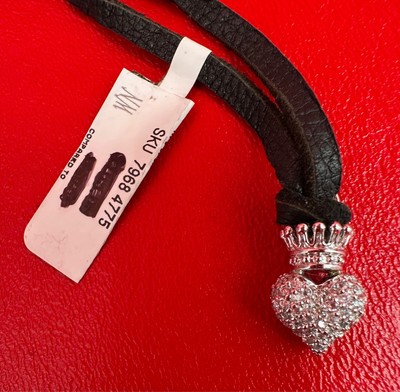Queen Baby 3D Sterlingsilber gepflastertes Herz Sterlingsilber schwarz Leder Halskette
