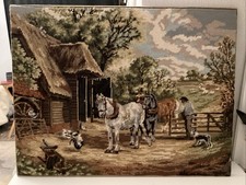 Vintage Margot Creations de Paris Tapestry 50x38ins Farm Scene Mounted Unframed