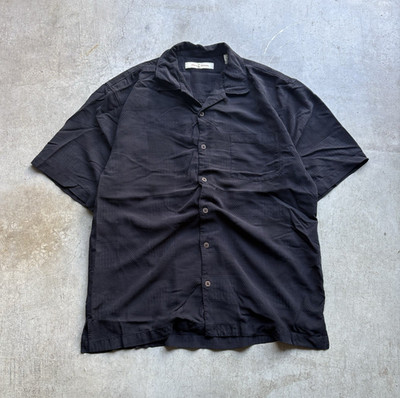 Tommy Bahama Black Solid Woven Silk Button-Up Shirt Short Sleeve Pockets M