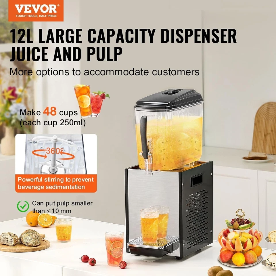 VEVOR Dispensador Comercial de Bebidas, Dispensador de Jugos 12 L / 12.7 QT, 246W 304 St Foto 2 de 4