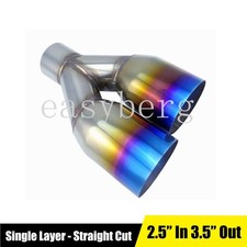 Blue Burnt 2.5 3.5 Muffler Staggered Dual Exhaust Tip Polished Stainless Steel Blue Burnt 2.5 3.5 Muffler Staggered Dual Exhaust Tip Polished Stainless Steel