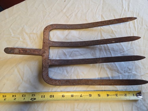 Fork 4 Tine Farm Garden Tool Potato Digger Cultivator Metal Handle Hanger Decor