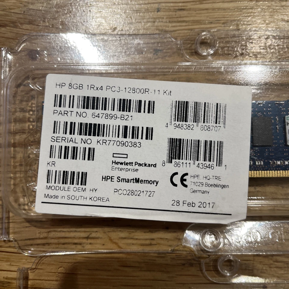 HP 8GB 1Rx4 PC3- 12800R-11 Kit - Image 2 of 4