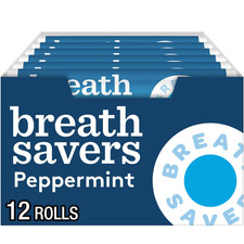 BREATH SAVERS Peppermint Flavored Sugar Free Breath Mints Rolls, .75 Oz 12 Coun