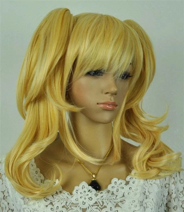 Blonde Wavy Medium Pigtail Ponytail Women Cosplay Party Anime Hair Wig Wigs - Image 3 of 4