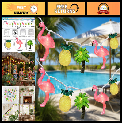 20LED Tropical String Lights, 12FT Beach Decor with Flamingo & Pineapple for Sum