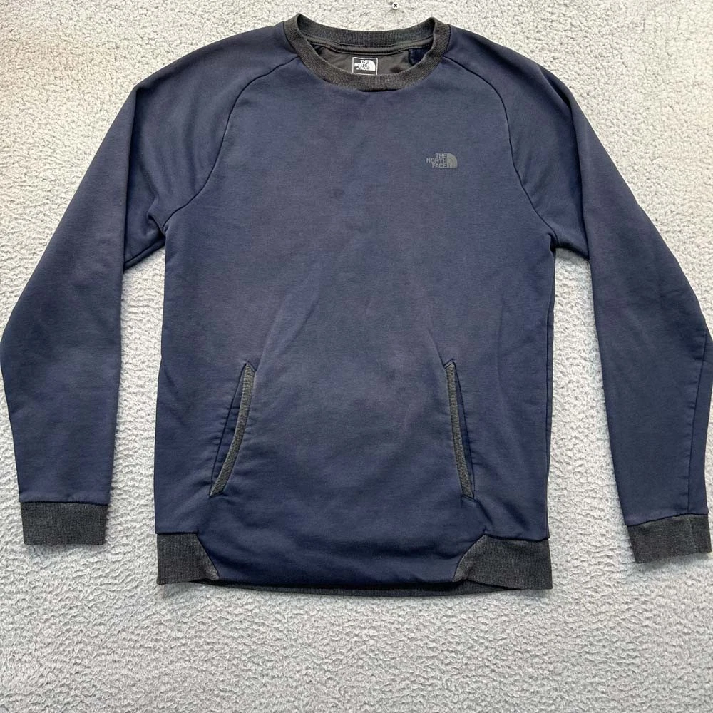 The North Face Men Activewear Sweatshirt M Blue Flashdry Logo Pocket Pullover