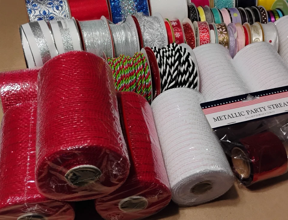 Huge Lot Wired Ribbon Tulle Mesh Rolls Christmas Spring Summer Valentines Shower - Image 3 of 4