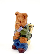 Vintage Funny Teddy Bear Toilet Figurine Bath...