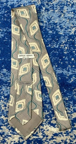 Corbata de seda abstracta Giorgio Armani vintage gris crema verde Italia - Imagen 3 de 5