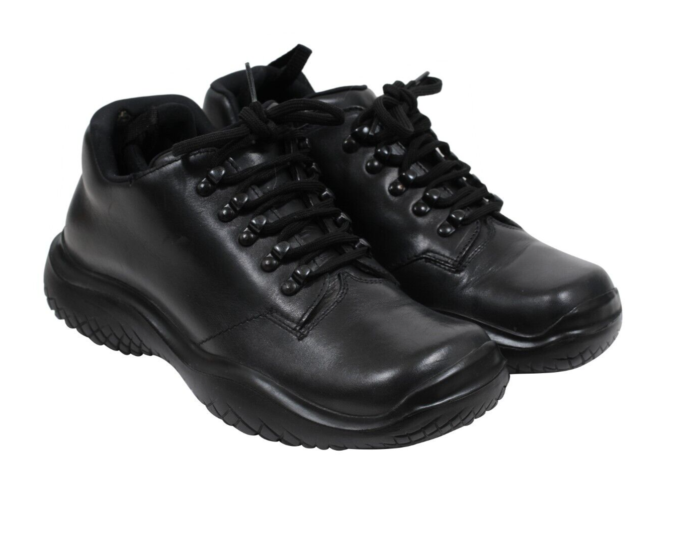 SAOLA Prada Vintage AW99 Chunky Derby US8 UK7 Pelle Nera Punta Quadrata Platform Pizzo