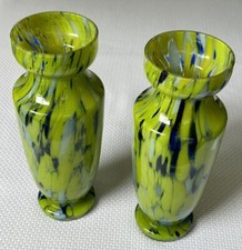 Italian Green Blown Glass Vases - set of 2 - Vintage