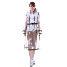 Women Raincoat Long Jacket Trench Coat Hooded Sheer Belt Casual Fashion New