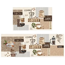 2-Piece Coffee Kitchen Rug Set Cushioned Anti-Fatigue Non-Slip Waterproof Mats