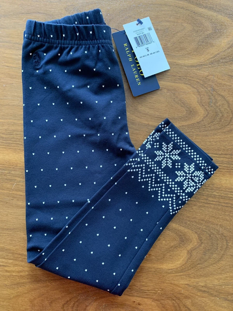 NWT Polo Ralph Lauren Girls Leggings Navy Blue White Snowflake Size 5