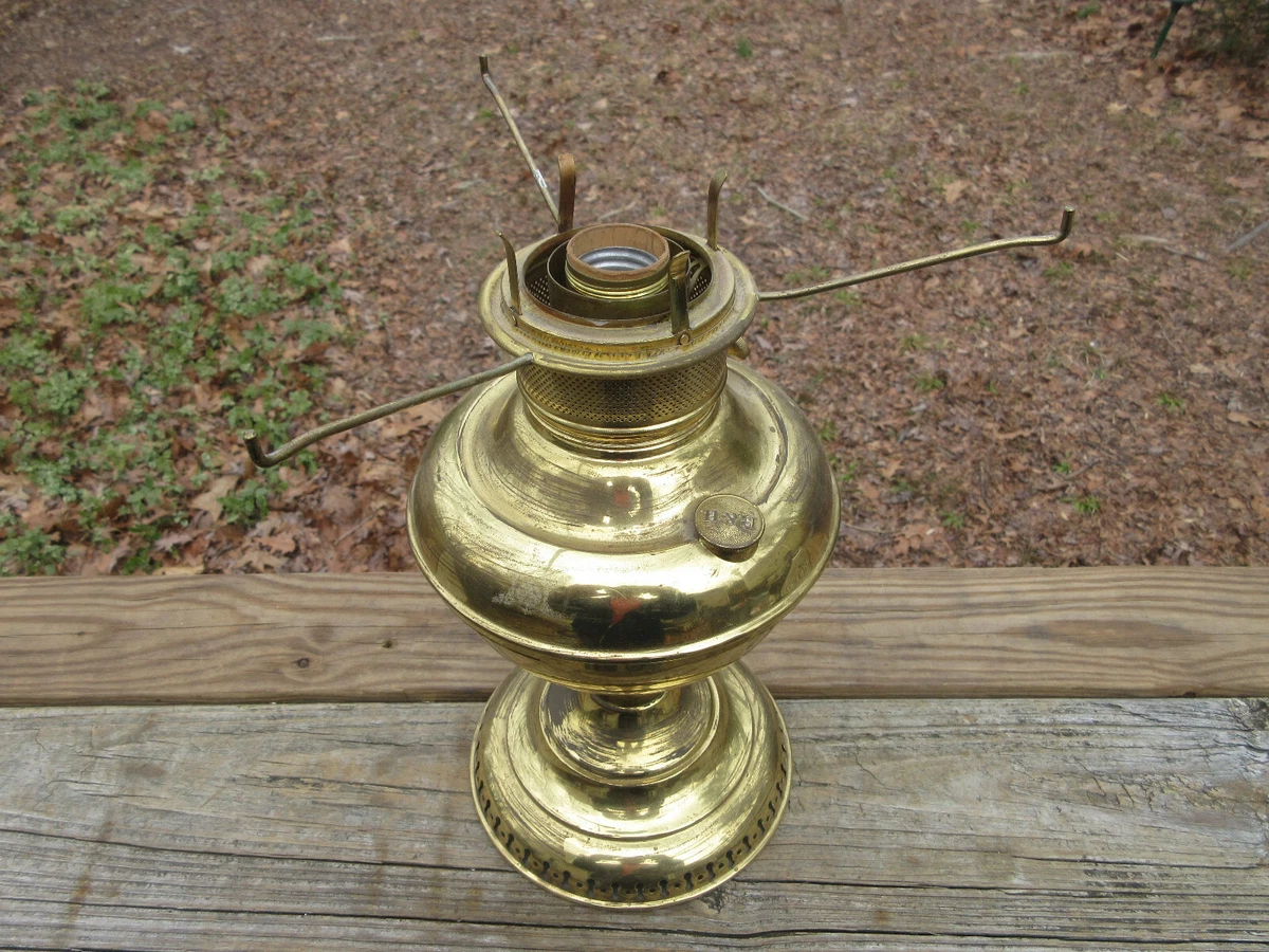 Antique Electrified B H Brass Oil Lamp 11