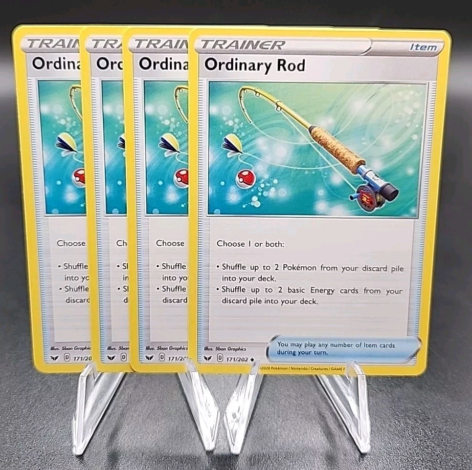 X4 Pokemon Ordinary Rod Playset Trainer Card 171/202 Sword Shield Base Set  | eBay