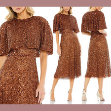 NWT 498 Mac Duggal 8 Embellished Cape High Neck Midi Dress Copper Q739