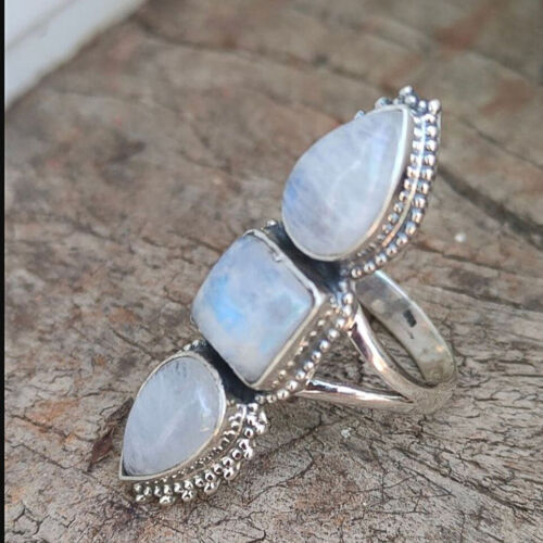 Moonstone 925 Sterling Silver Women Ring Statement Handmade Ring All Size B160 - Picture 1 of 5