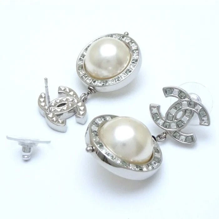 Orecchini Chanel Coco Mark In Strass Placcati In Argento 11.8Mm X 15.7Mm 20.1G - Immagine 3 di 4