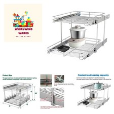 2 Tier Pull Out Cabinet Organizer 17" W x 18" D Heavy-Duty Metal Sliding Draw...