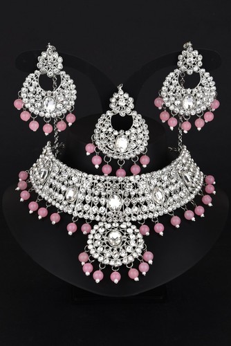 Indio Bañado en Plata Kundan Gargantilla Joyería Set Nupcial | eBay