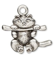 4 Antiqued Pewter 18x15mm Double Sided Kitty Cat Charms Hanging On a Limb 