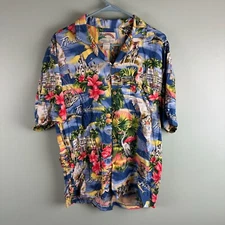 VTG Paradise Found Shirt Mens LG Hawaiian Florida All Over Print Rayon USA 90s